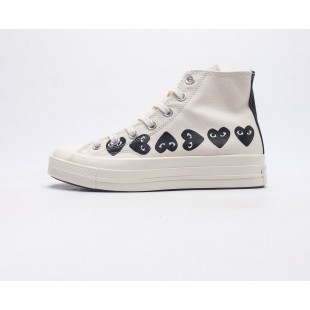 컨버스 x 플레이 꼼데가르송 척 70 하이 멀티 하트 에그렛 Converse x Play Comme des Garcons Chuck 70 Hi Multi Heart Egret A08148C