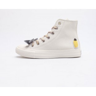 컨버스 CTAS 하이 탑 캔버스 트레이너 크림 자수 레몬 Converse CTAS Hi Top Canvas Trainers Cream Embroidered Lemons Amarillo A03177C